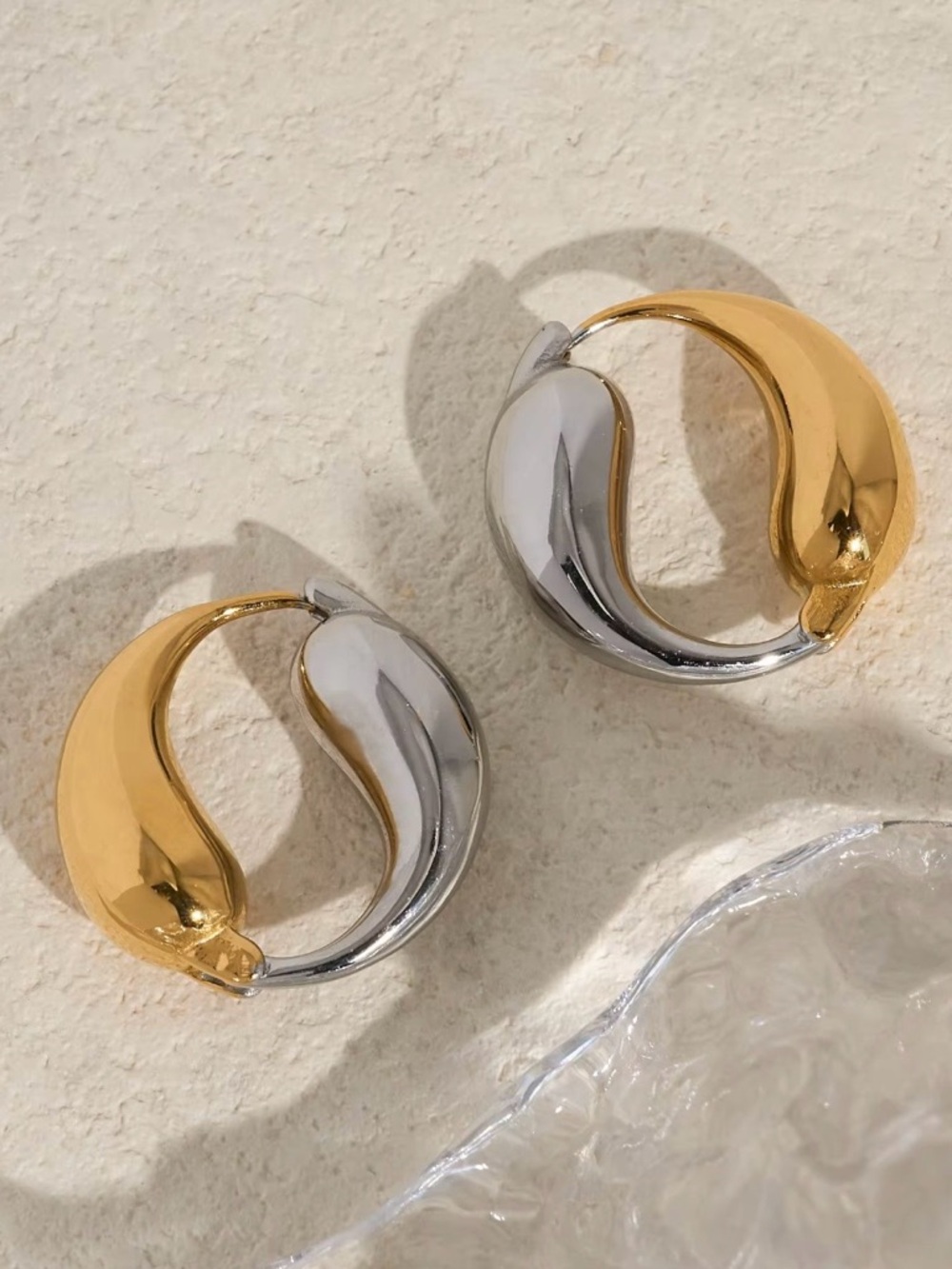Two-Tone Gold and Silver Hoop Earrings - Women Jewelry